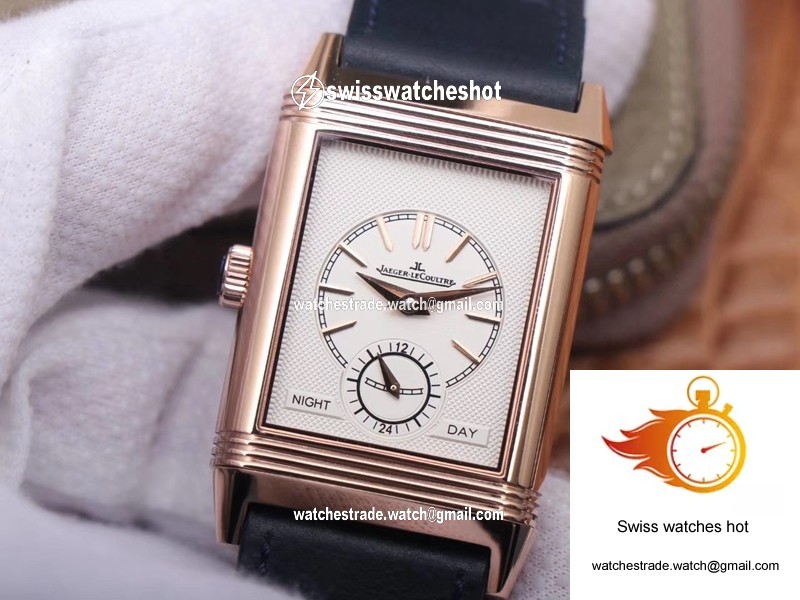 Jaeger LeCoultre Reverso Tribute Double-sided Double Time Zone Flip MG Factory Rose Gold Blue Dial 4