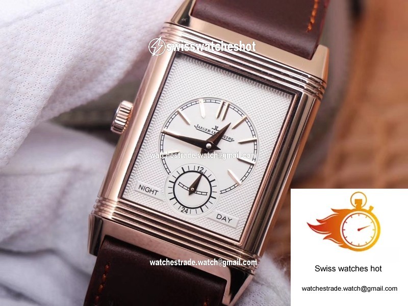 Jaeger LeCoultre Reverso Tribute Double-sided Double Time Zone Flip MG Factory Rose Gold Black Dial 4