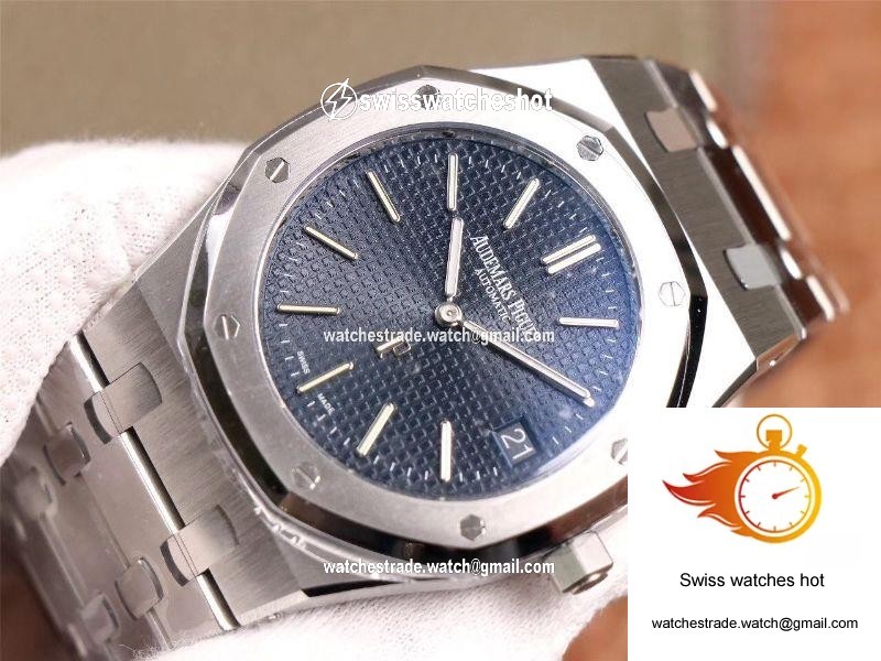 XF Factory Audemars Piguet Royal Oak JUMBO Extra-thin 15202ST.OO.1240ST.01 Stainlless Steel Cufflinks Blue “TAPISSERIE” Pattern 4