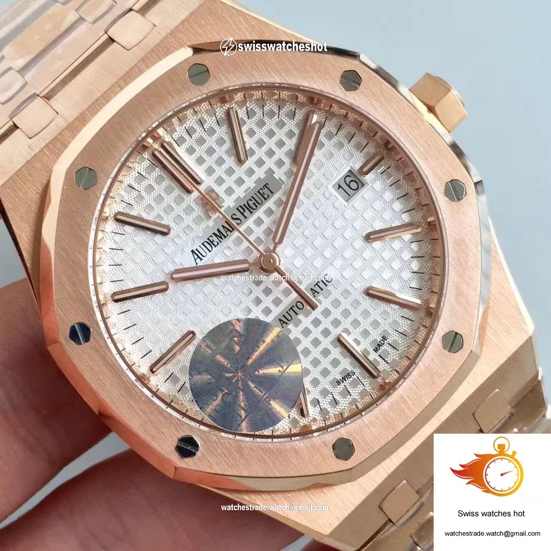 Audemars Piguet Royal Oak 15450 Rose Gold JF Factory V5 Silver Dial 4