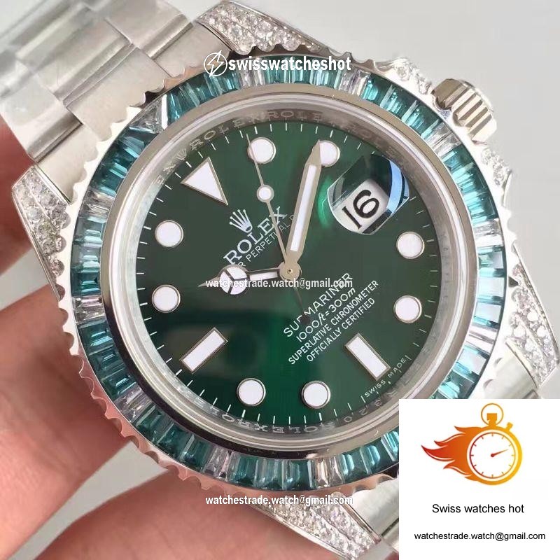 Rolex Submariner Date 116610LV Noob Factory V9 Green Dial Diamond 4