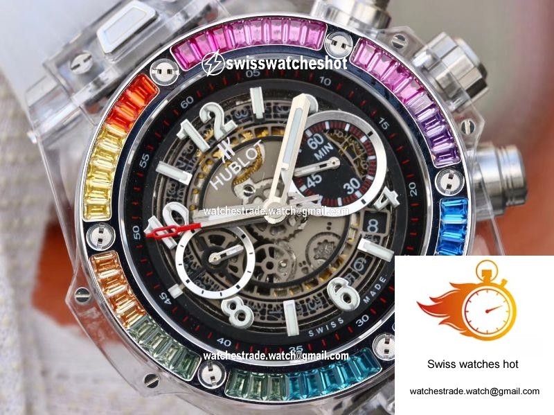 Hublot Big Bang Unico 411.JX.4802.RT Colorful Diamonds Bezel Skeleton Dial 4