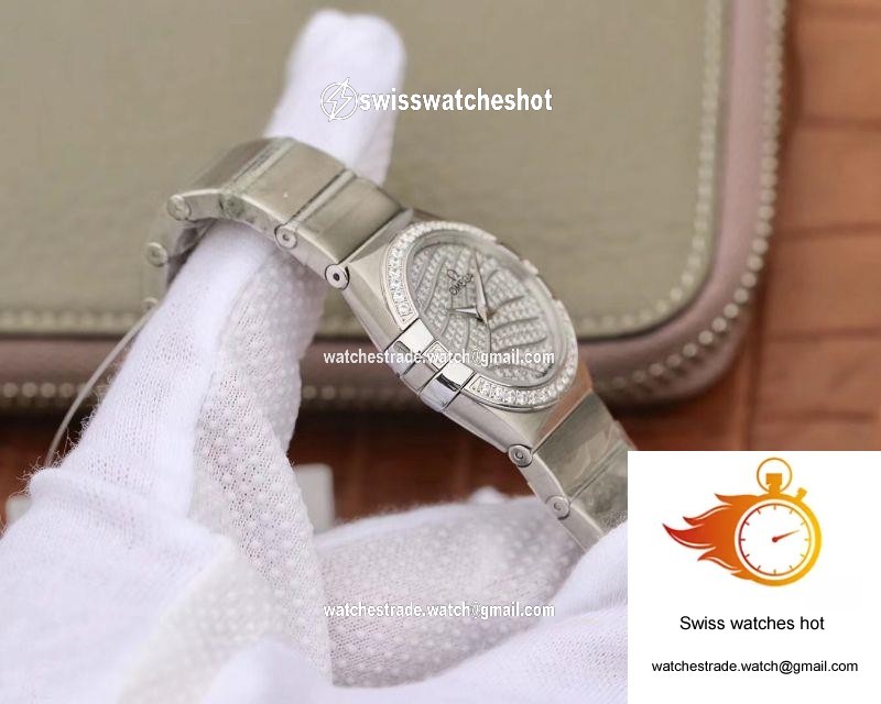 Omega Constellation Quartz Ladies 27mm TW Factory White Gold Diamond Dial 5