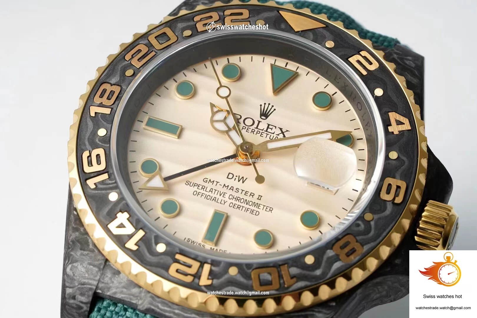 Rolex GMT-MASTER II Diw Carbon Fiber Case Green Fabric Strap 5