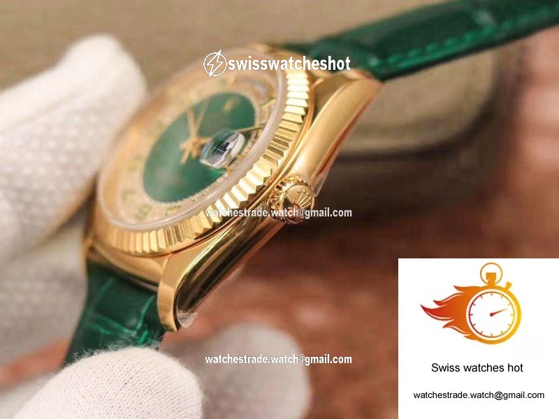 Replica Rolex Day-Date 36mm Green Enamel Diamond Gypsophila Gold dial watch 5