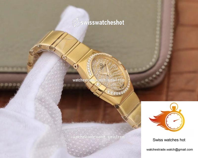 Omega Constellation Ladies 27MM TW Factory 18K Yellow Gold Textured Diamond Dial 5