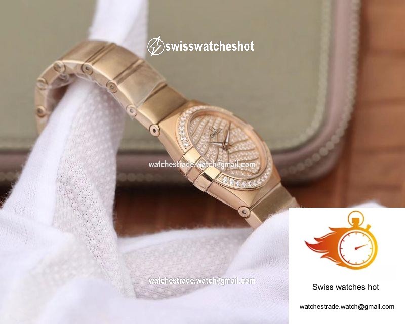 Omega Constellation Ladies 27mm TW Factory 18K Rose Gold Textured Diamond Dial 5