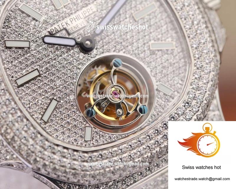 Patek Philippe Nautilus Jumbo 5711 Tourbillon R8 Factory 18K White Gold Diamond Dial 5