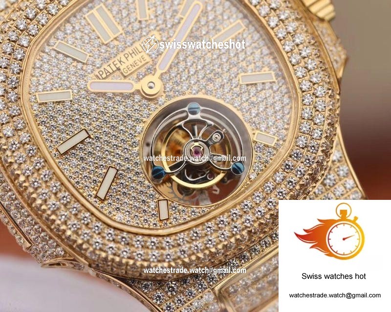 Patek Philippe Nautilus Jumbo 5711 Tourbillon R8 Factory 18K Yellow Gold Diamond Dial 5