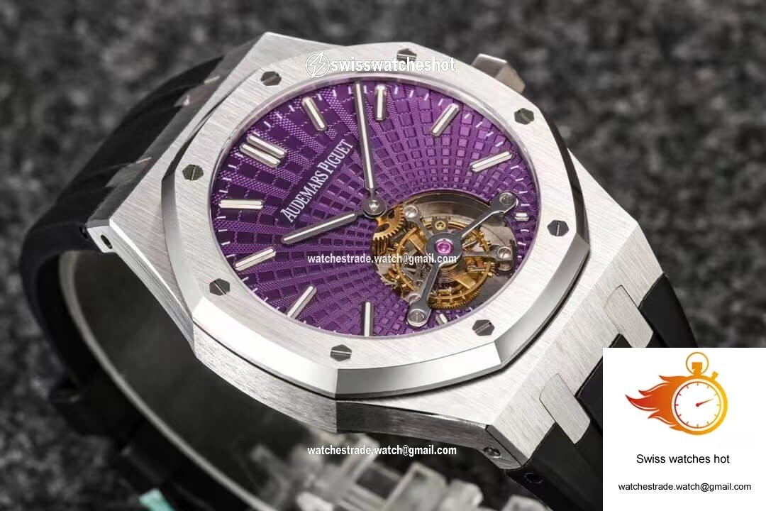 Audemars Piguet Royal Oak Tourbillon R8 Factory V3 Purple Dial Rubber Strap 5