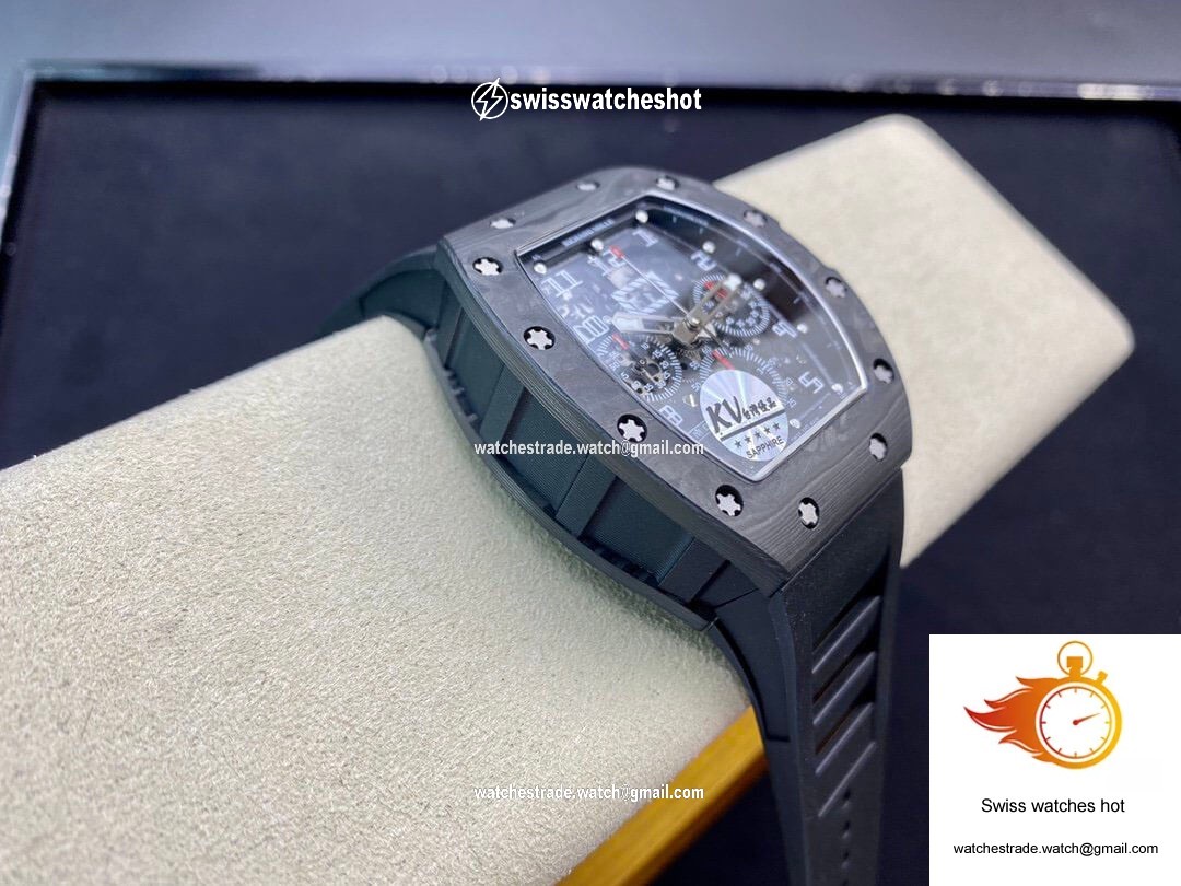 Richard Mille RM011 KV Factory Carbon Fiber Black Rubber Strap 5