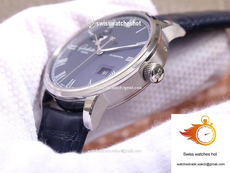 Glashutte Senator Moon Phase 1-36-04 V9 Factory Blue Leather Strap 5