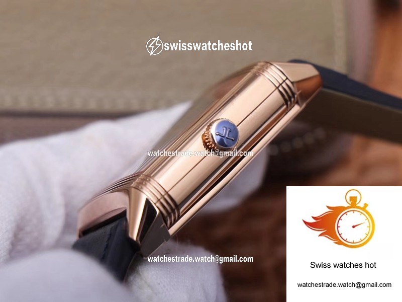 Jaeger LeCoultre Reverso Tribute Double-sided Double Time Zone Flip MG Factory Rose Gold Blue Dial 5