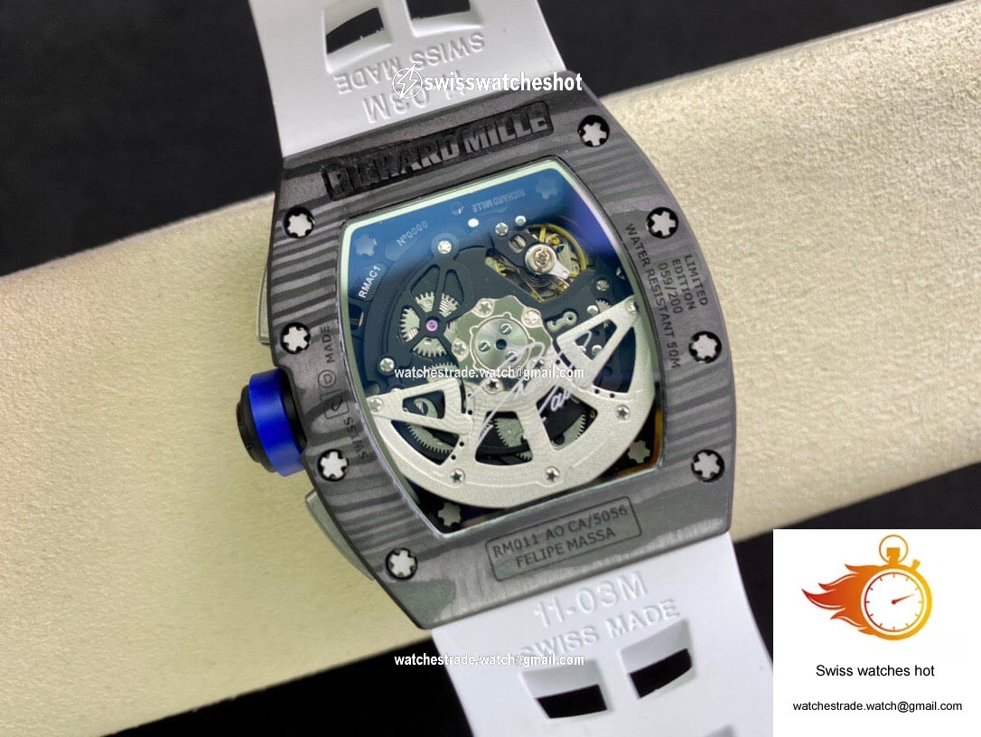 Richard Mille RM011 KV Factory Carbon Fiber White Rubber Strap 6