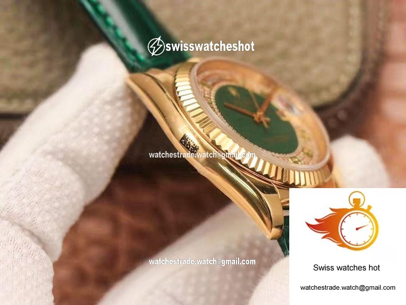 Replica Rolex Day-Date 36mm Green Enamel Diamond Gypsophila Gold dial watch 6