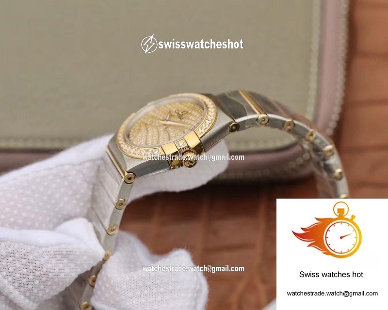 Omega Constellation Ladies 27MM TW Factory Yellow Gold Textured Diamond Dial 6