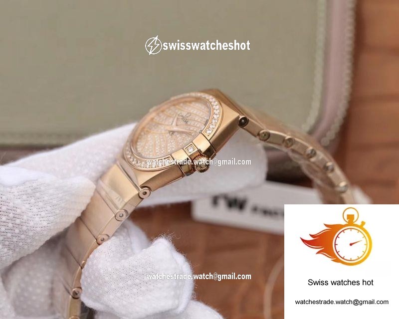 Omega Constellation Ladies 27mm TW Factory 18K Rose Gold Textured Diamond Dial 6