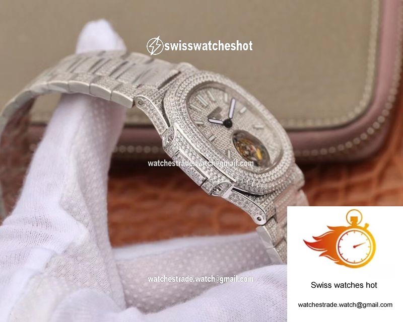 Patek Philippe Nautilus Jumbo 5711 Tourbillon R8 Factory 18K White Gold Diamond Dial 6