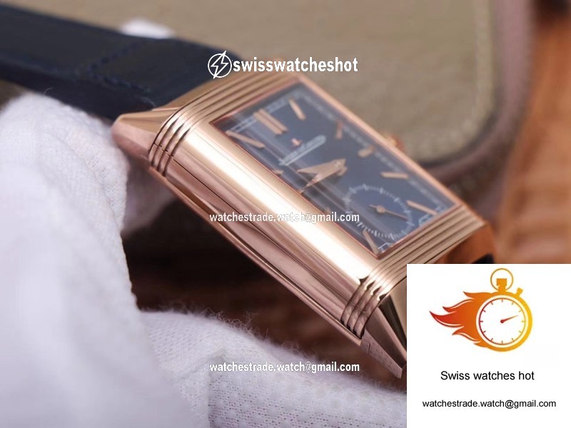 Jaeger LeCoultre Reverso Tribute Double-sided Double Time Zone Flip MG Factory Rose Gold Blue Dial 6