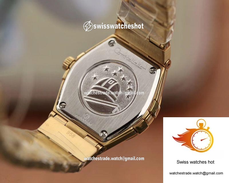 Omega Constellation Ladies 27MM TW Factory 18K Yellow Gold Textured Diamond Dial 7