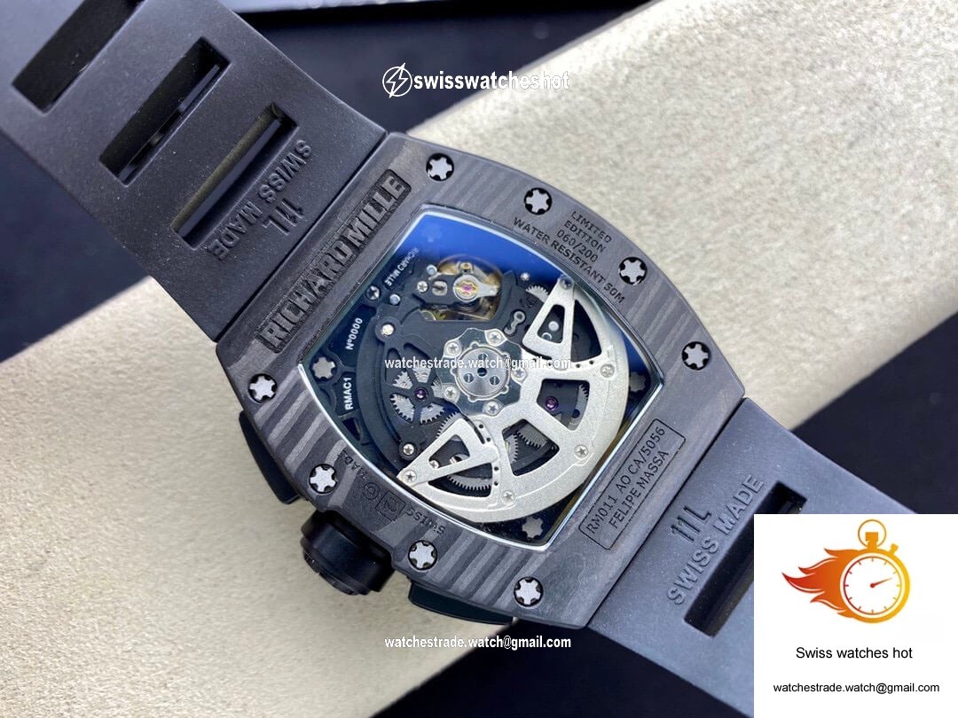 Richard Mille RM011 KV Factory Carbon Fiber Black Rubber Strap 7