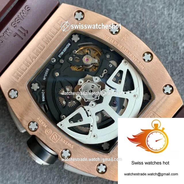 Richard Mille RM011 KV Factory Rose Gold Brown Rubber Strap 8