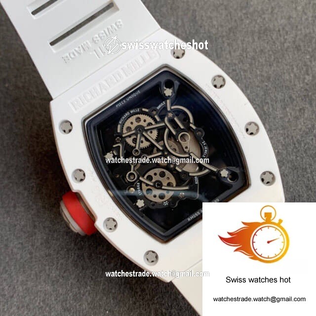 Richard Mille RM055 KV Factory V2 White Ceramic Case Rubber Strap 8