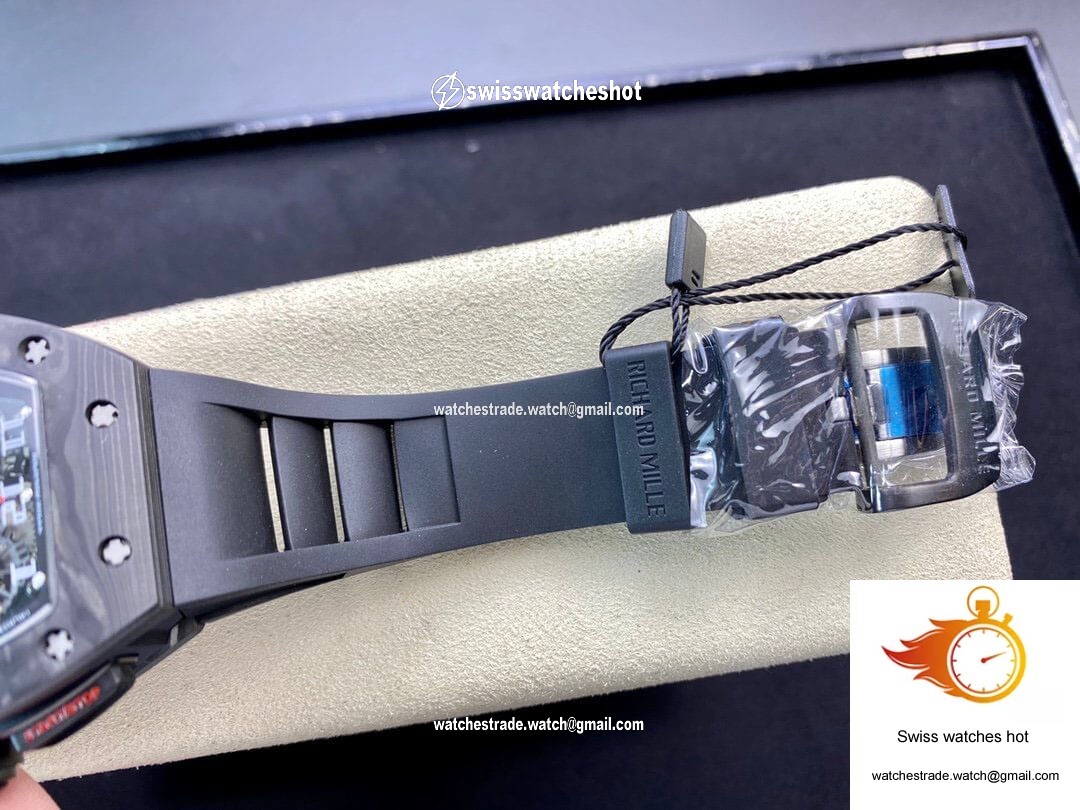 Richard Mille RM011 KV Factory Carbon Fiber Black Rubber Strap 8