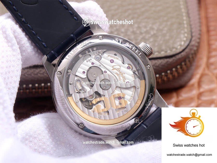 Glashutte Senator Moon Phase 1-36-04 V9 Factory Blue Leather Strap 8