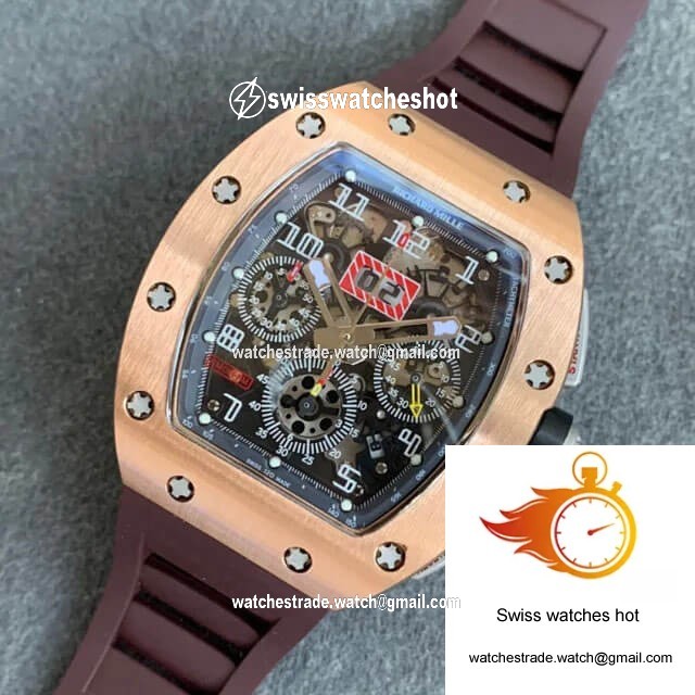 Richard Mille RM011 KV Factory Rose Gold Brown Rubber Strap 9