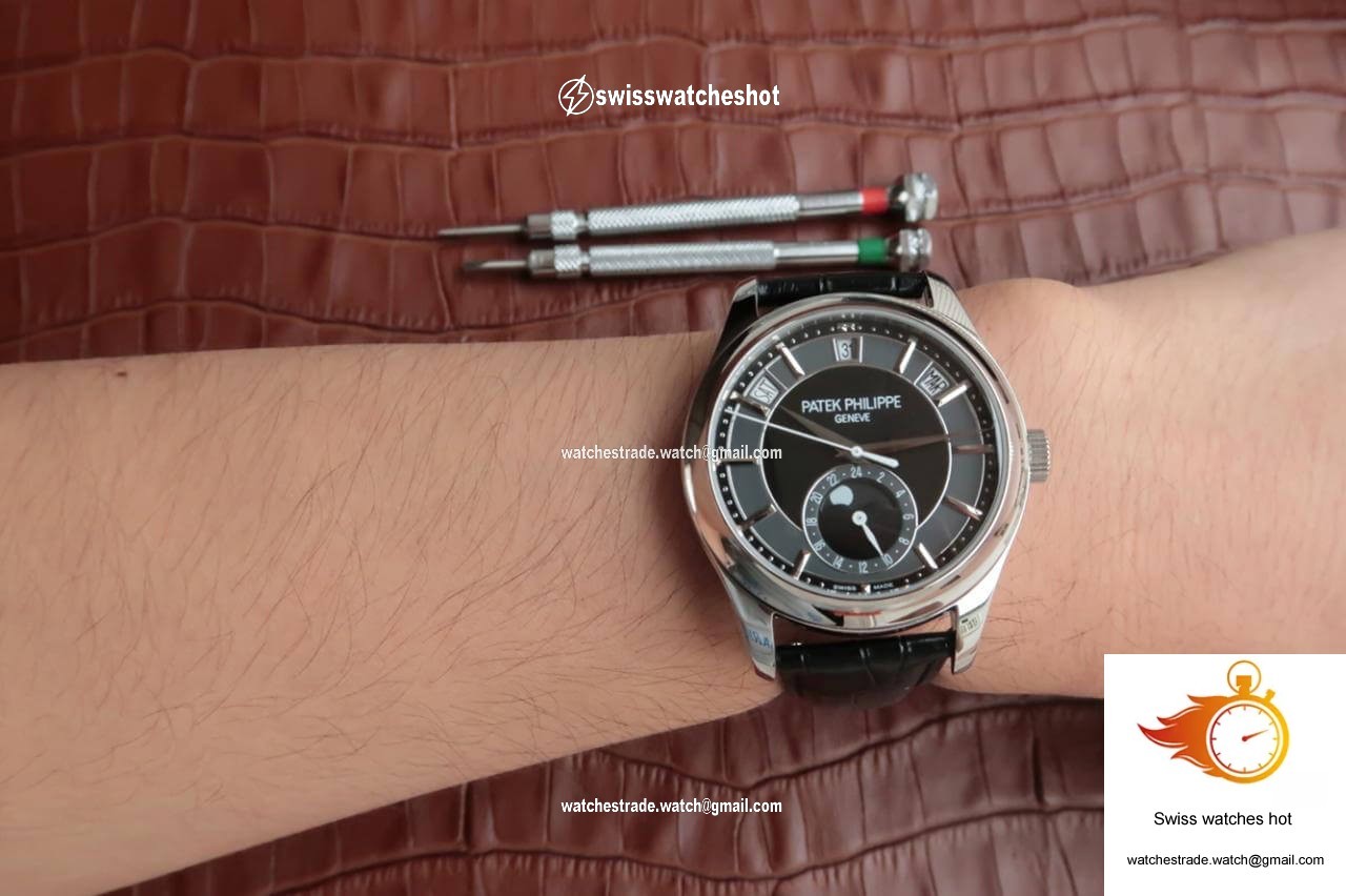 Patek Philippe Annual Calendar 5205R-001 KM Factory Black Dial Cowhide Strap 9