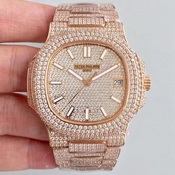 Patek Philippe Nautilus Jumbo 5719/10G-010 Rose Gold Full Diamond Dial